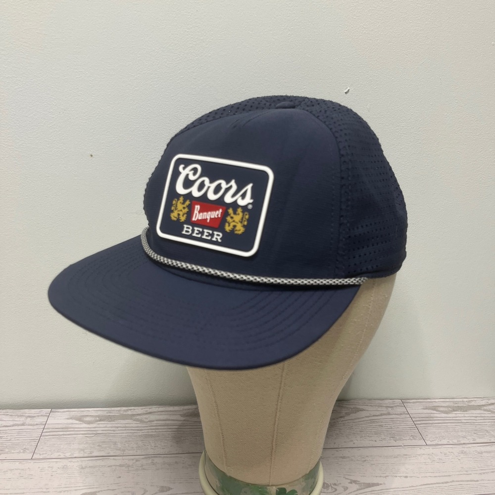 Coors Banquet Beer Trucker Hat Navy Blue Rope Snapback Cap American Needle